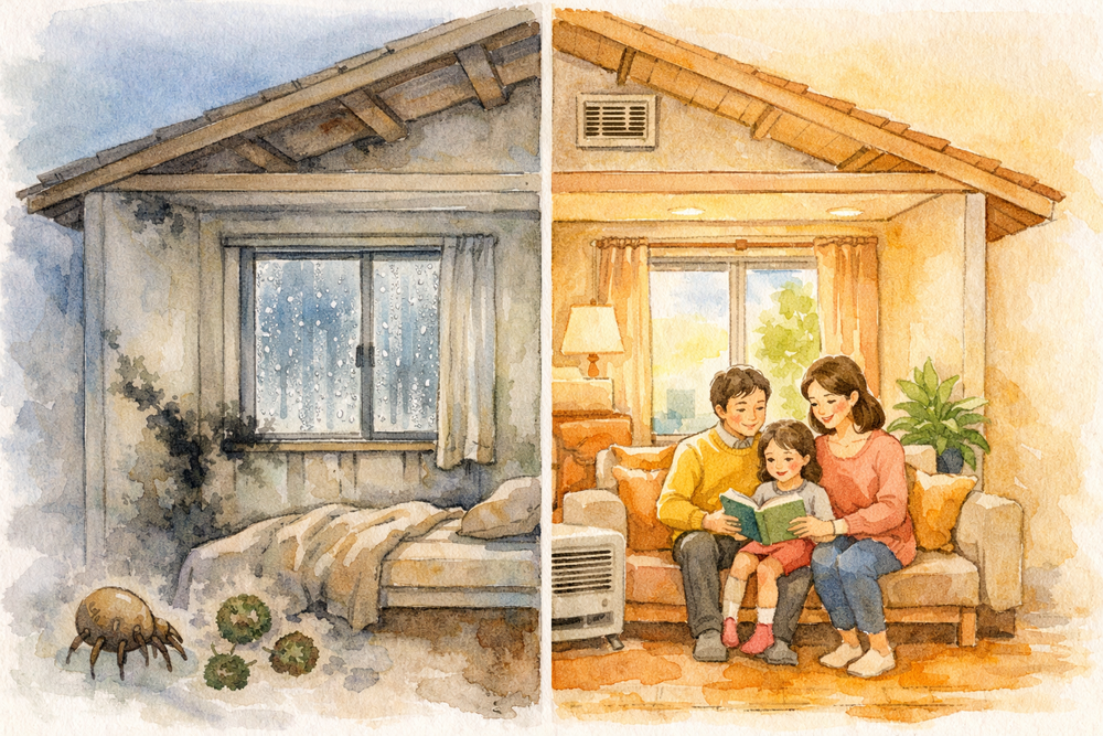 結露はカビやダニの発生を招き、健康被害や住宅の劣化の原因になります。本記事では、結露が発生する仕組みや人体・建物への影響、湿度管理・換気・断熱など効果的な結露対策をわかりやすく解説します。