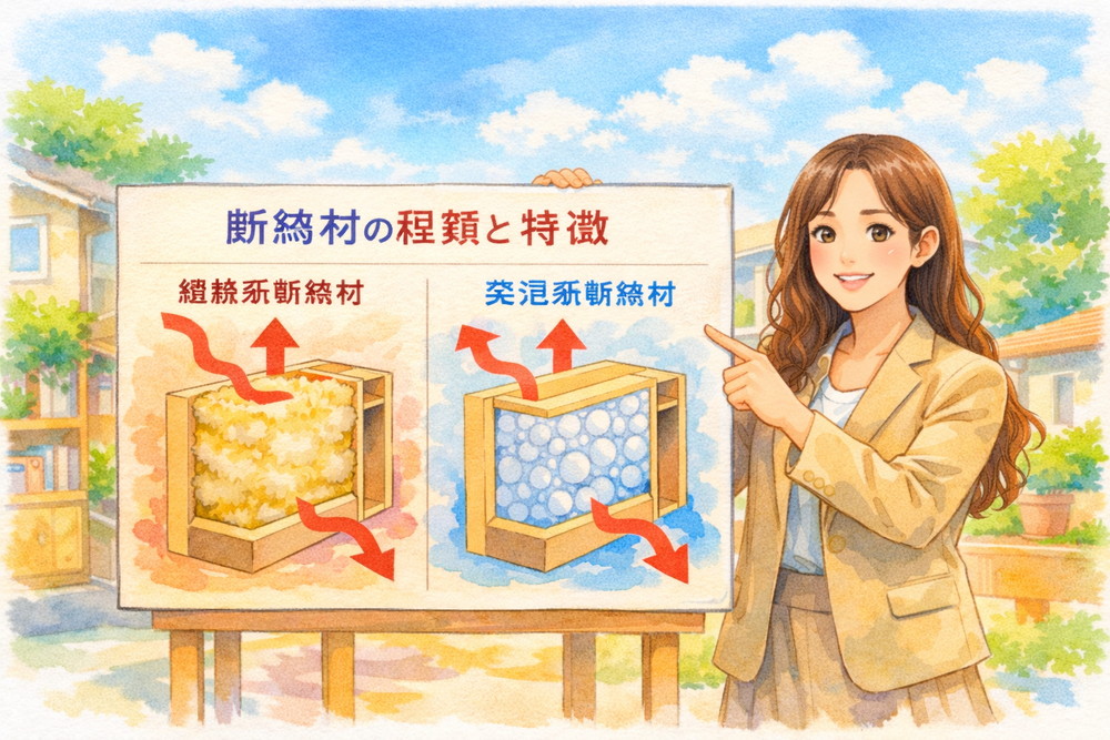 断熱材の種類と特徴を施主向けにやさしく解説。グラスウールやウレタンなどの違い、熱伝導率やR値、メリット・デメリット、施工上の注意点までわかりやすくまとめました。後悔しない断熱材選びのポイントを解説します。