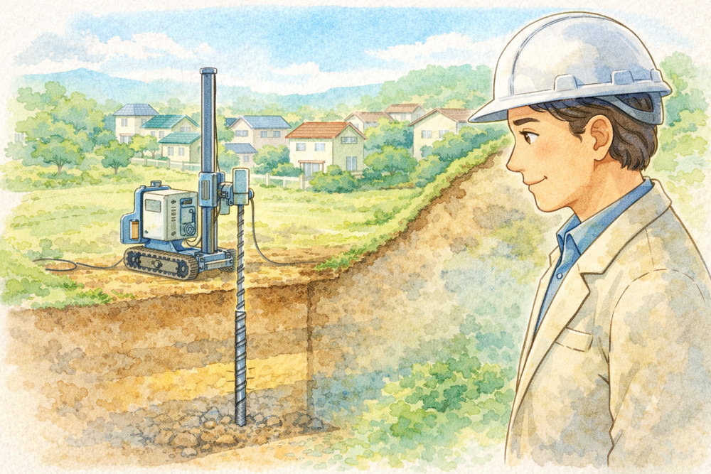地盤調査で分かる土地の安全性を建築士が分かりやすく解説。SWS試験やボーリング調査の概要、不同沈下のリスク、地盤改良の考え方まで、安心して家を建てるための基礎知識を紹介します。