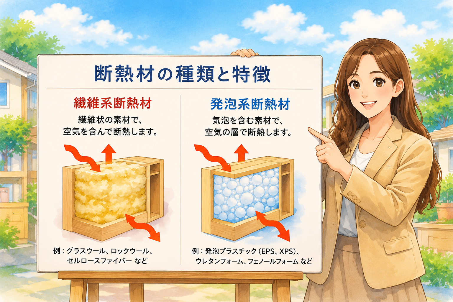 断熱材の種類と特徴を施主向けにやさしく解説。グラスウールやウレタンなどの違い、熱伝導率やR値、メリット・デメリット、施工上の注意点までわかりやすくまとめました。後悔しない断熱材選びのポイントを解説します。