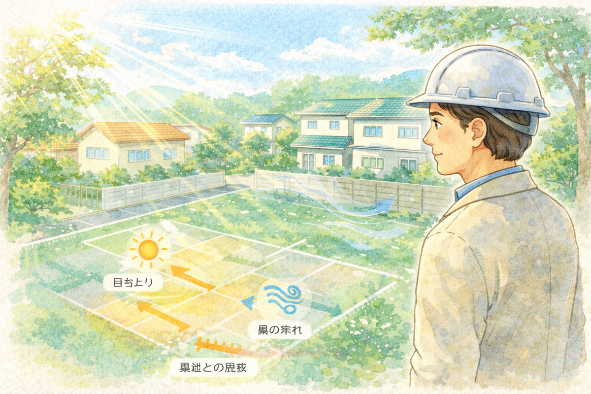 日当たり・風通し・隣地との関係を建築士の視点で分かりやすく解説。光や風の入り方、将来の建築可能性まで考慮し、快適に暮らせる土地を見極めるためのポイントを紹介します。