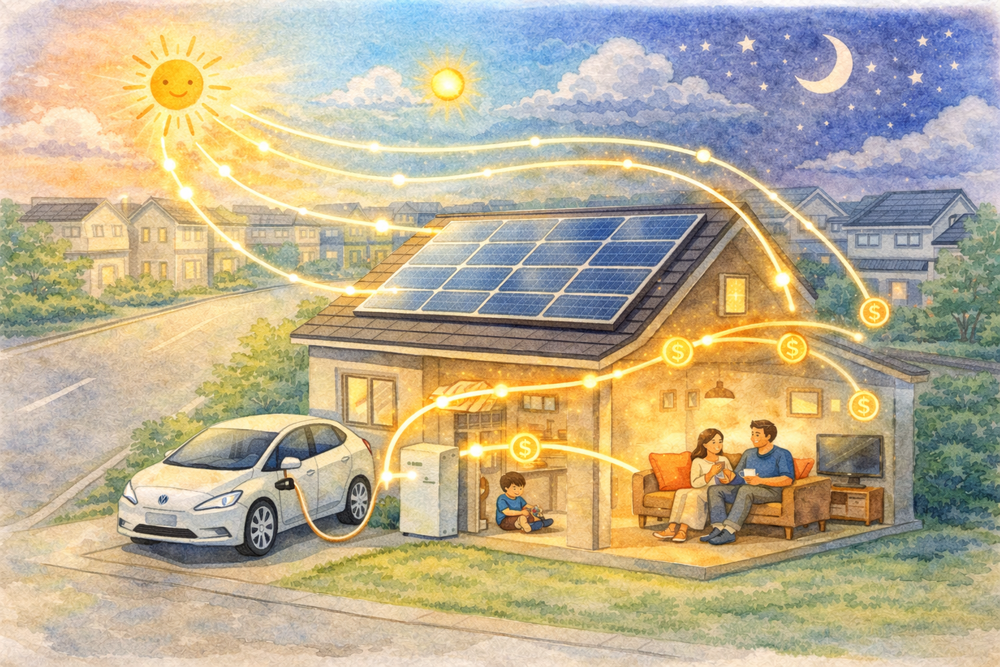 電力価格の変動に合わせて電気の使い方を最適化する「電力価格連動型エネルギー管理」をわかりやすく解説。AIが電気料金の安い時間帯を活用し、光熱費削減と快適な暮らしを両立する新しい住まいの仕組みを紹介します。