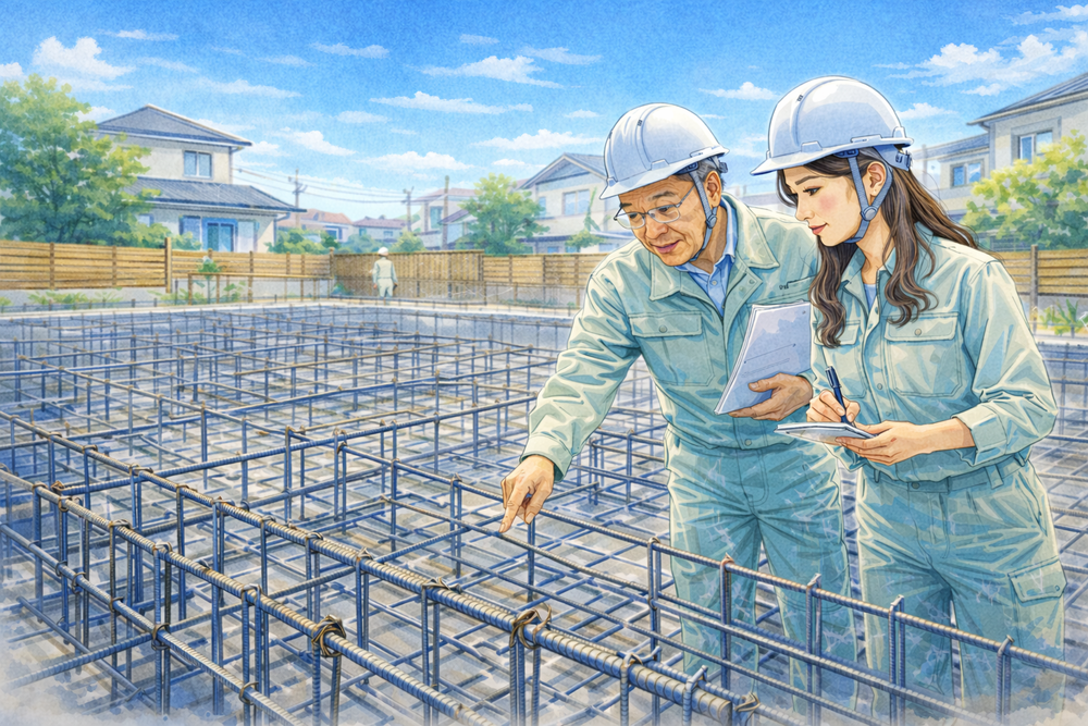 配筋検査をしているところ