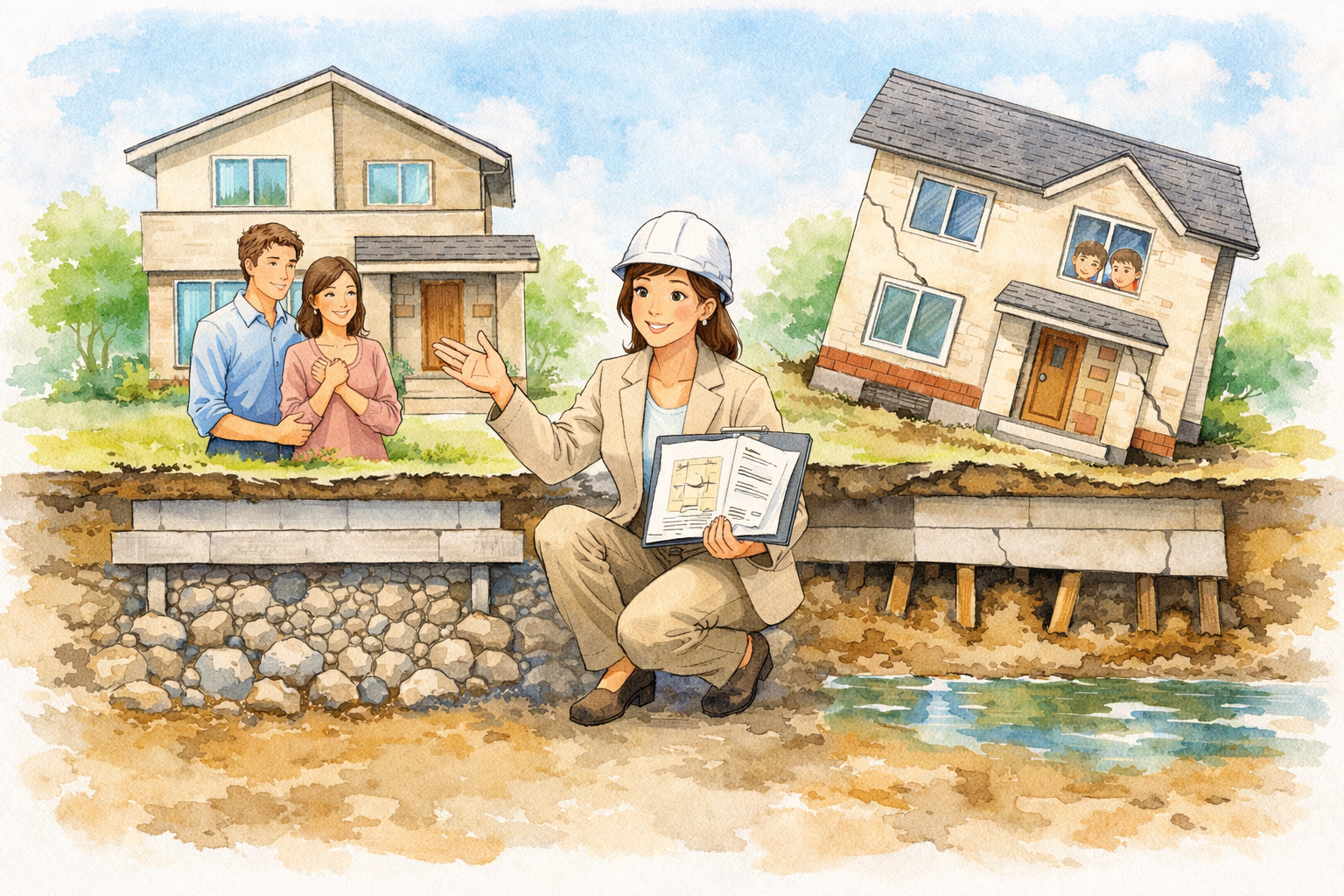 　ここでは、家を建てるにあたり、最低、知っておくべき地盤の知識について説明します。地盤の重要性を理解することで、家の安全性や耐久性を高めることができます。この記事では、地盤の種類、地盤調査の方法、地盤改良の必要性、地盤と基礎の関係、地盤沈下のリスクと対策について、素人でもわかりやすく解説します。