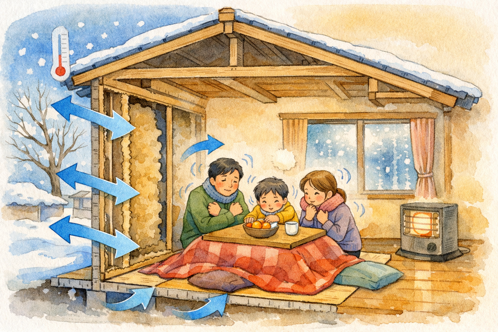 築40年以上の住宅では、壁や天井に断熱材が入っていないケースが多く見られます。本記事では、断熱材がない家の実情とその背景、冬の寒さ・ヒートショック・光熱費増加・結露などの問題について分かりやすく解説します。
