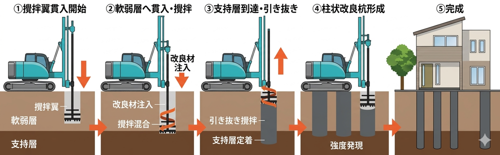 柱状改良工事の工程