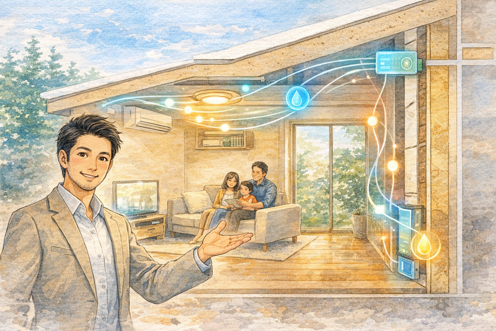 AI住宅は、CO₂濃度・PM2.5・湿度などの室内空気環境をセンサーで常時監視し、換気や空気清浄、加湿・除湿を自動制御します。本記事では、空気質が健康に与える影響と、AIによる自動管理で快適で安全な住環境を実現する仕組みをわかりやすく解説します。