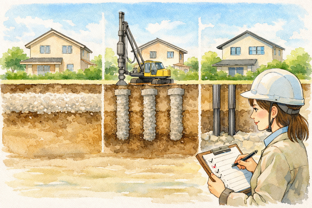 家を建てる際、地盤の状態は非常に重要です。地盤が軟らかい場合や不均一な場合、地盤改良工事が必要になります。そして、この地盤改良工事が適切に行われているかどうかをチェックすることが非常に重要です。ここでは、地盤改良工事の代表的な方法と、その際に注意すべきチェックポイントを素人でもわかりやすく説明します。