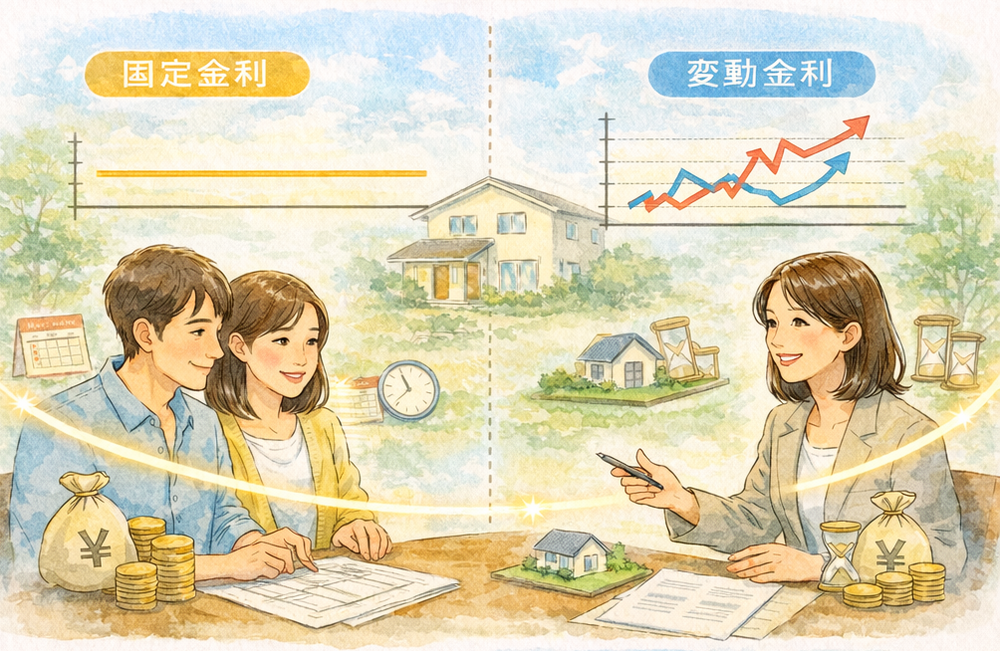 住宅ローンの固定金利と変動金利の違いをわかりやすく解説。金利タイプごとの特徴、メリット・デメリット、選び方のポイントを整理し、後悔しない資金計画の考え方をお伝えします。