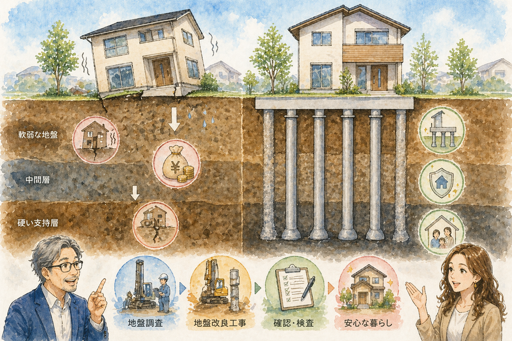 地盤改良費は0円〜300万円以上まで大きく変動する“見えないリスク”。本記事ではSWS試験の見方、表層改良・柱状改良・鋼管杭の違い、不同沈下の危険性、契約後に費用が発生する仕組みを解説。地歴確認や事前調査、予備費の考え方など、失敗しない土地選びのポイントを具体的に紹介します。