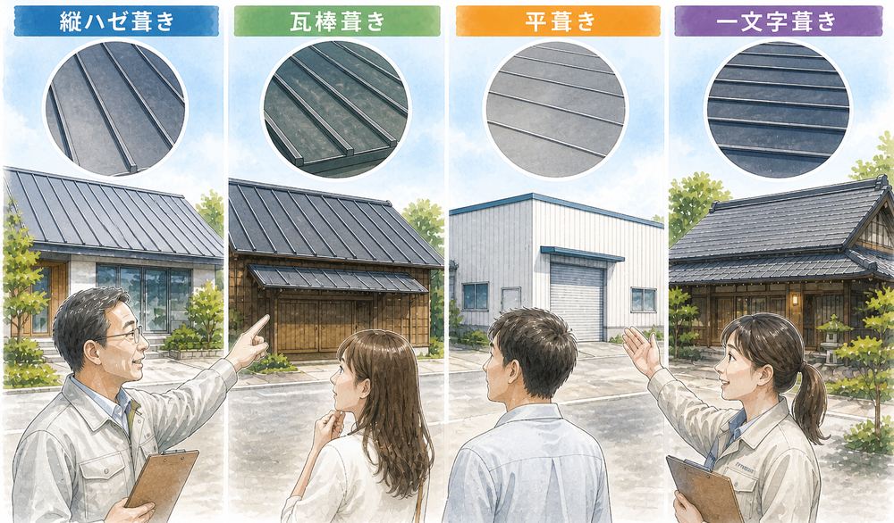 金属板葺きは、耐久性や軽量性に優れた屋根材として、様々な建築に使用されています。この記事では、金属板葺きの工法の特徴、メリット、デメリットについて詳しく解説します。特に、縦ハゼ葺き、瓦棒葺き、平葺き、一文字葺きという代表的な工法に焦点を当てます。