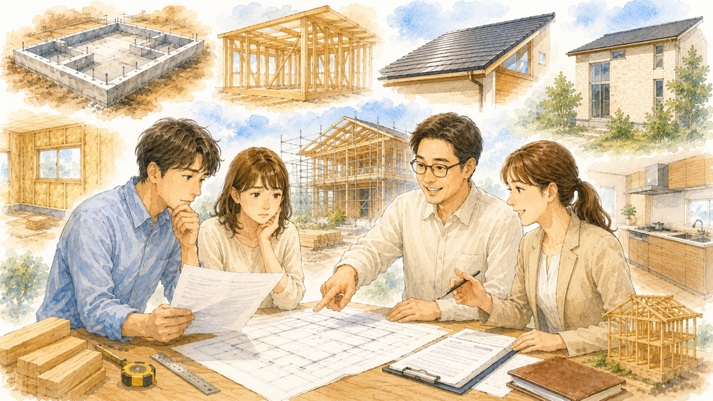 住宅の「本体工事費」とは何かを、基礎・構造・屋根・外壁・断熱・設備などに含まれる内容や、坪単価だけではわからない注意点、本体価格と総額の違い、住宅会社ごとの違いまで説明します。