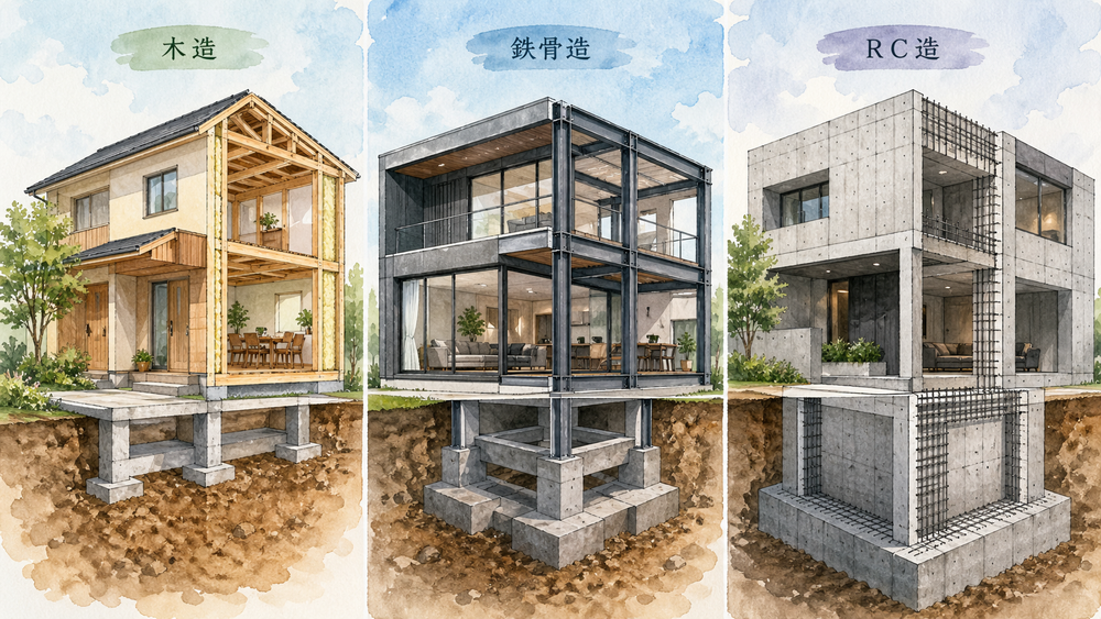 木造・鉄骨・RCの違いで建築費はどれだけ変わるのか？40坪の住宅を基準に、構造別の価格相場やコスト差の理由、費用対効果まで建築士がわかりやすく解説します。