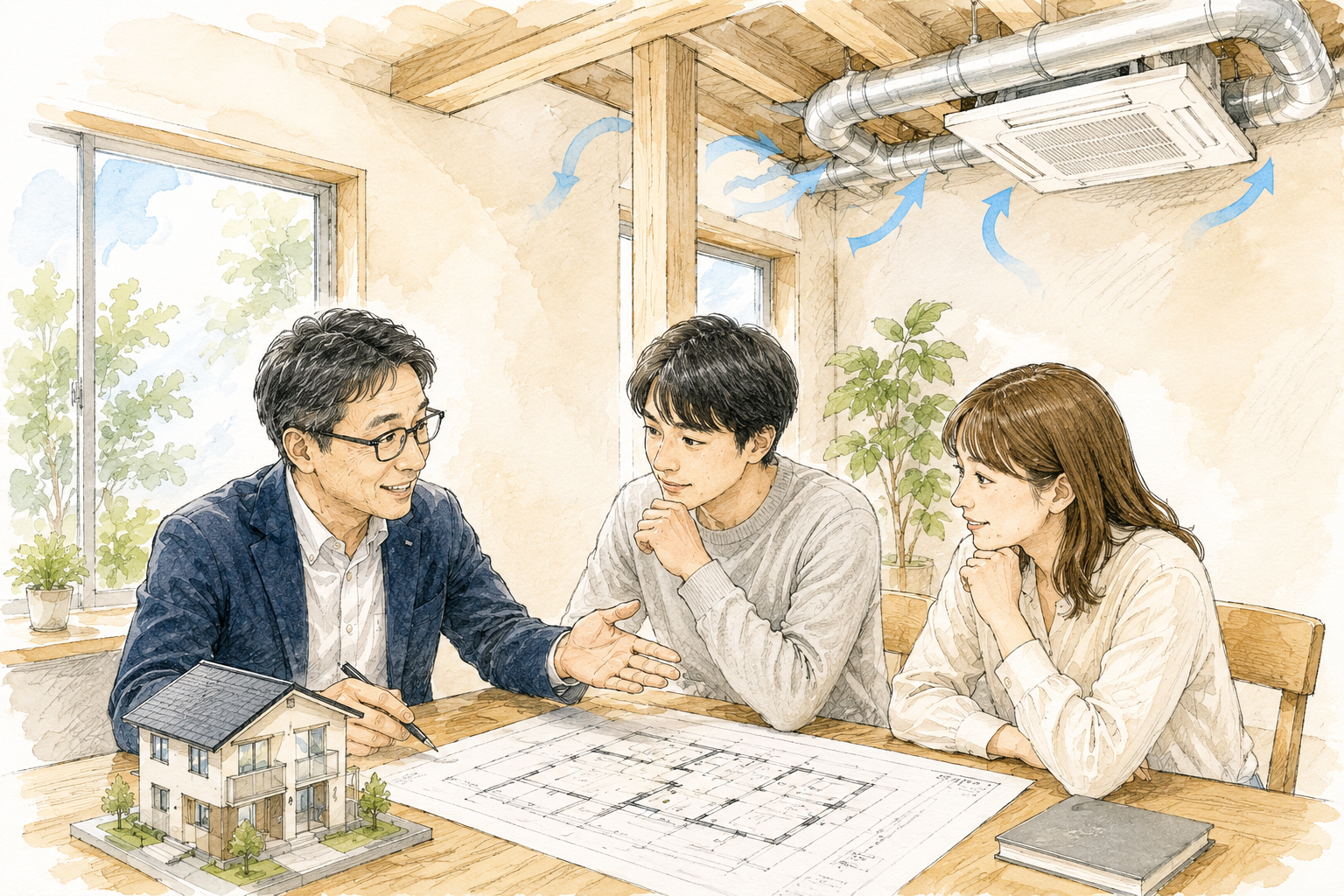 24時間換気の必要性、シックハウス症候群対策、第一種・第二種・第三種換気の違い、ダクト施工や結露対策、施主が確認すべき注意点をわかりやすく解説します。