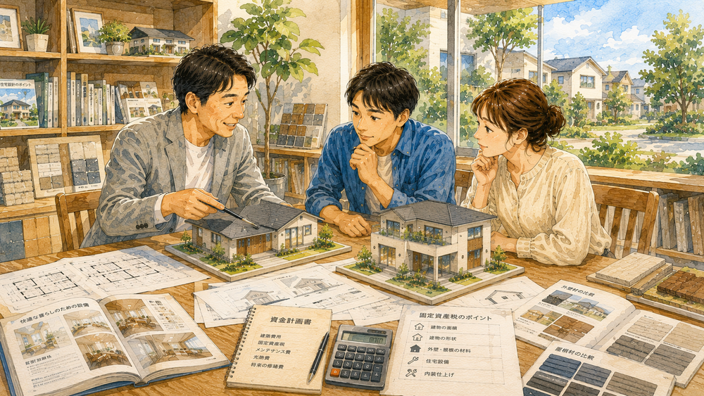 固定資産税を抑えるための設計ポイントとは？延床面積、建物形状、平屋と二階建ての比較、外壁や屋根、住宅設備の選び方など、固定資産税評価額に影響する要素と後悔しない家づくりの考え