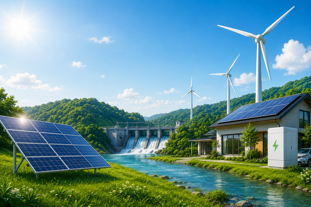 再生可能エネルギーとは何かをわかりやすく解説します。太陽光・風力・水力・地熱・バイオマス発電の特徴、日本で普及が進む理由、メリットや課題、蓄電池や水素エネルギーとの関係まで詳しく紹介します。