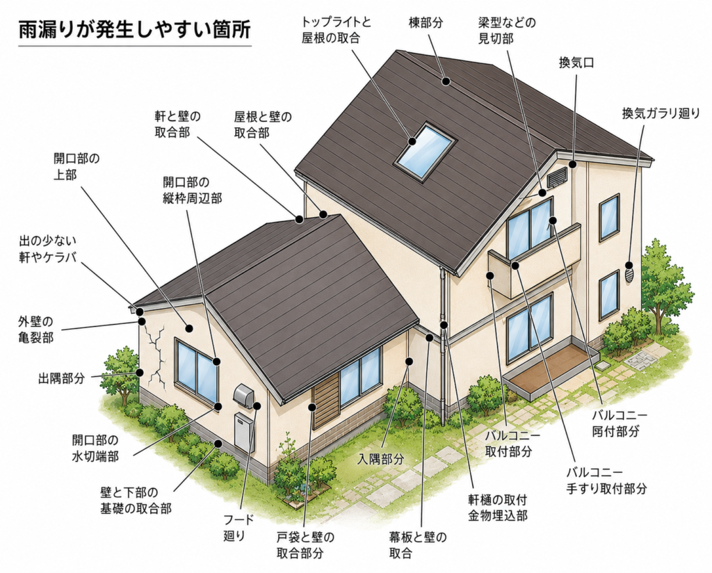 雨漏りが発生しやすい場所