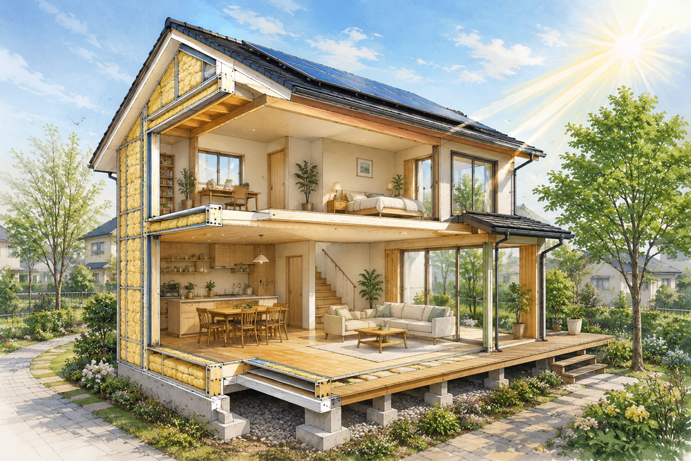 日射コントロールの基本と住宅設計への活かし方を建築士がわかりやすく解説。夏の日差しを遮り、冬の日射を取り込むことで、冷暖房費の削減、快適性の向上、CO₂排出量の削減につながる住まいづくりを紹介します。
