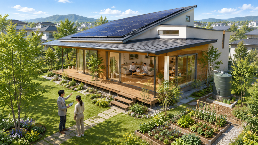 自然エネルギーを活用した住まいづくりを建築士がわかりやすく解説。太陽光や日射熱、風、地中熱、雨水、植栽など自然の力を活かし、省エネ・快適性・CO₂削減を実現する住宅設計のポイントを紹介します。