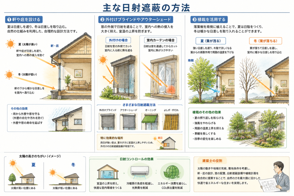 主な日射遮蔽の方法